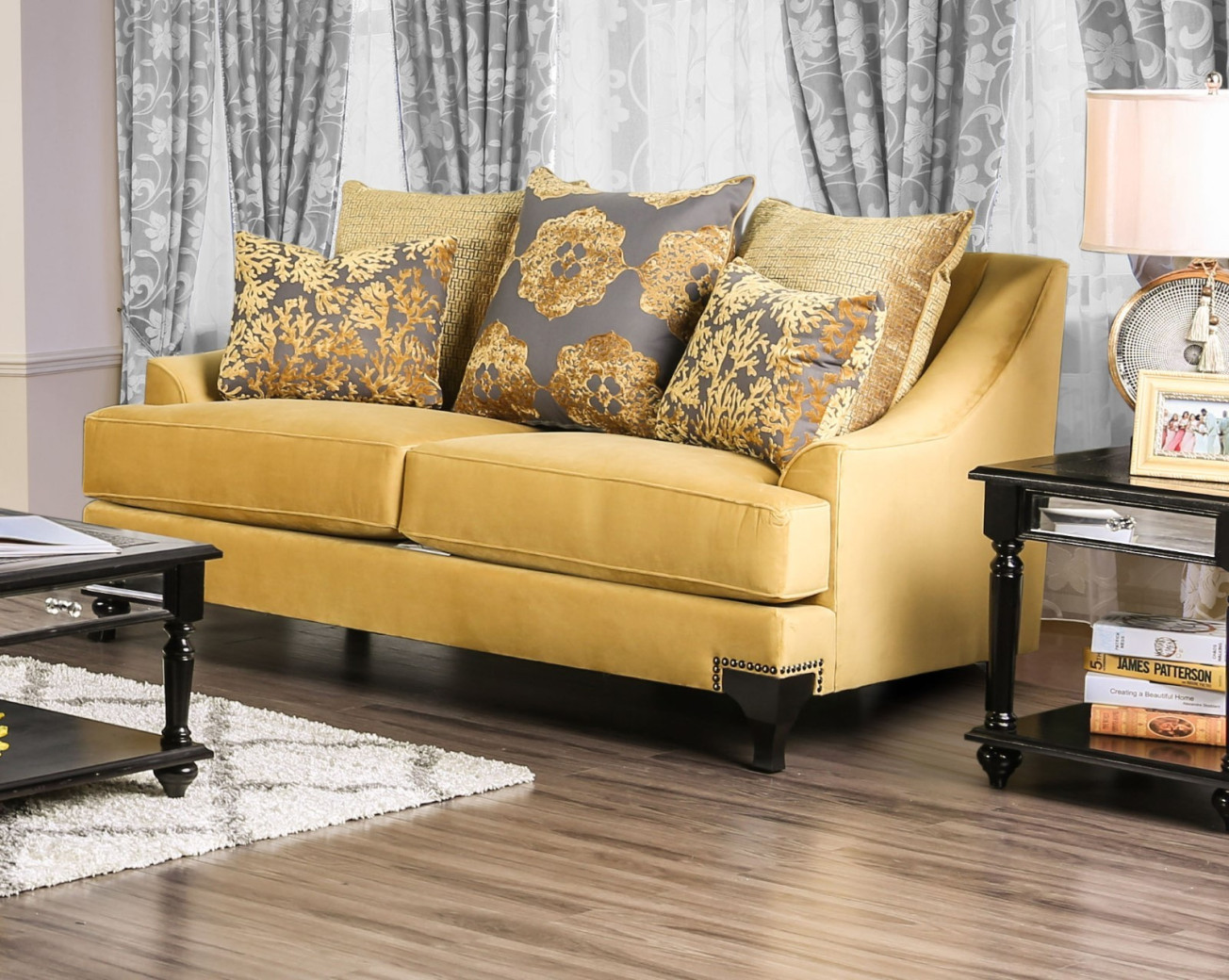 SM2201 Transitional Style Sofa & Loveseat Gold Chenille Sisseton Collection By Furniture of America