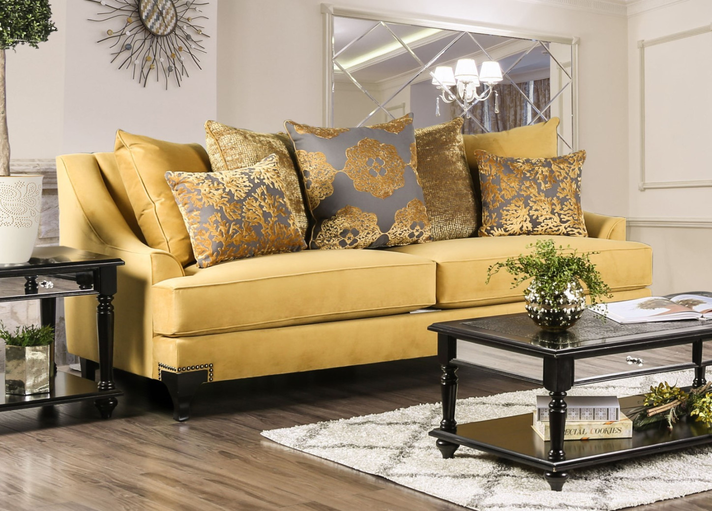 SM2201 Transitional Style Sofa & Loveseat Gold Chenille Sisseton Collection By Furniture of America