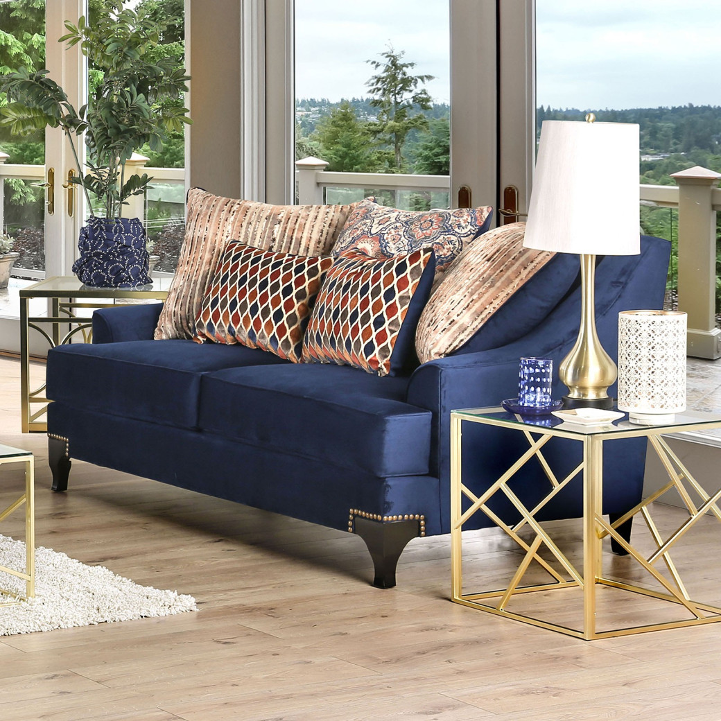 SM2210 Transitional Style Sofa & Loveseat Blue Sisseton Collection By Furniture of America