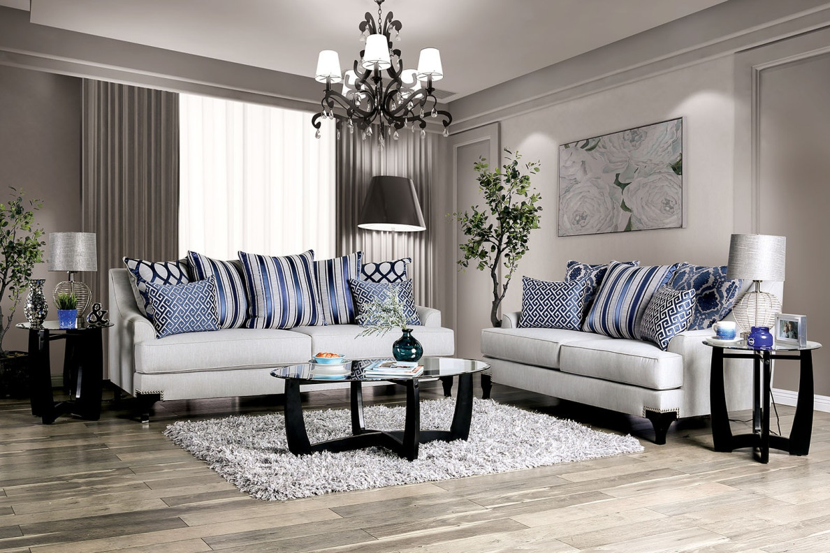 SM2207 Transitional Style Sofa & Loveseat Light Gray Sisseton Collection By Furniture of America
