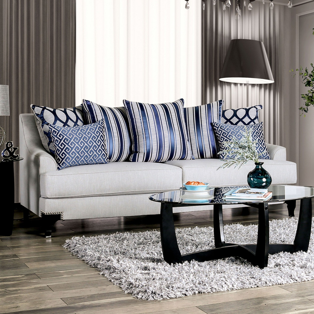 SM2207 Transitional Style Sofa & Loveseat Light Gray Sisseton Collection By Furniture of America