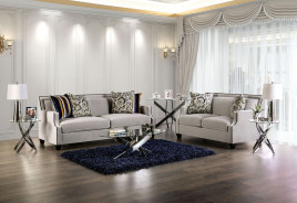 SM2270 Transitional Style Sofa & Loveseat Light Gray/Navy Velvet Montecito Collection By Furniture of America