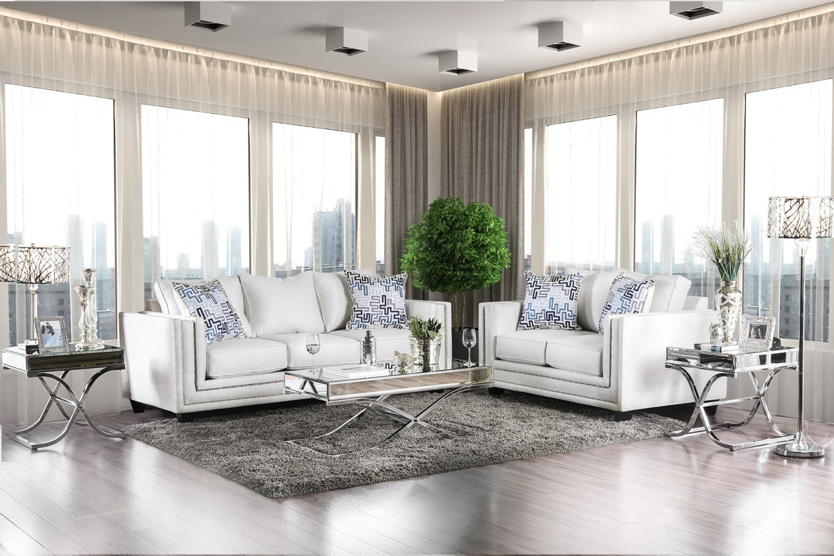 SM2675 Contemporary Style Sofa & Loveseat Off White Chenille Ilse Collection By Furniture of America