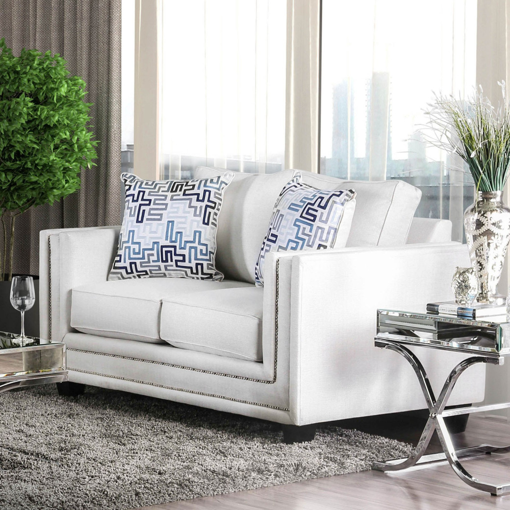 SM2675 Contemporary Style Sofa & Loveseat Off White Chenille Ilse Collection By Furniture of America