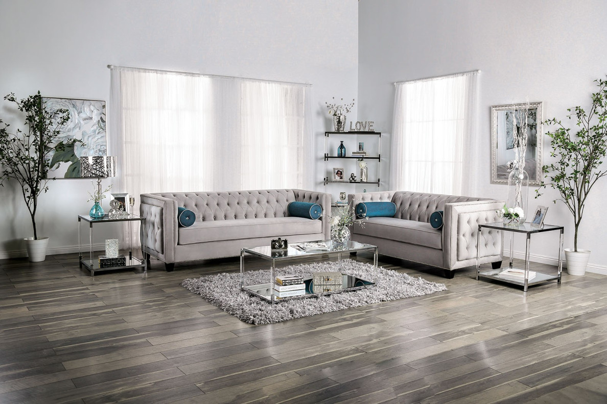SM2283 Transitional Style Sofa & Loveseat Gray color Silvan Collection By Furniture of America