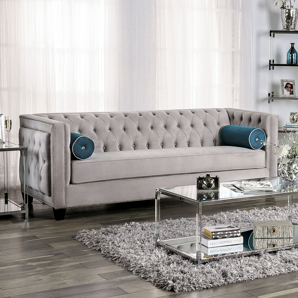 SM2283 Transitional Style Sofa & Loveseat Gray color Silvan Collection By Furniture of America