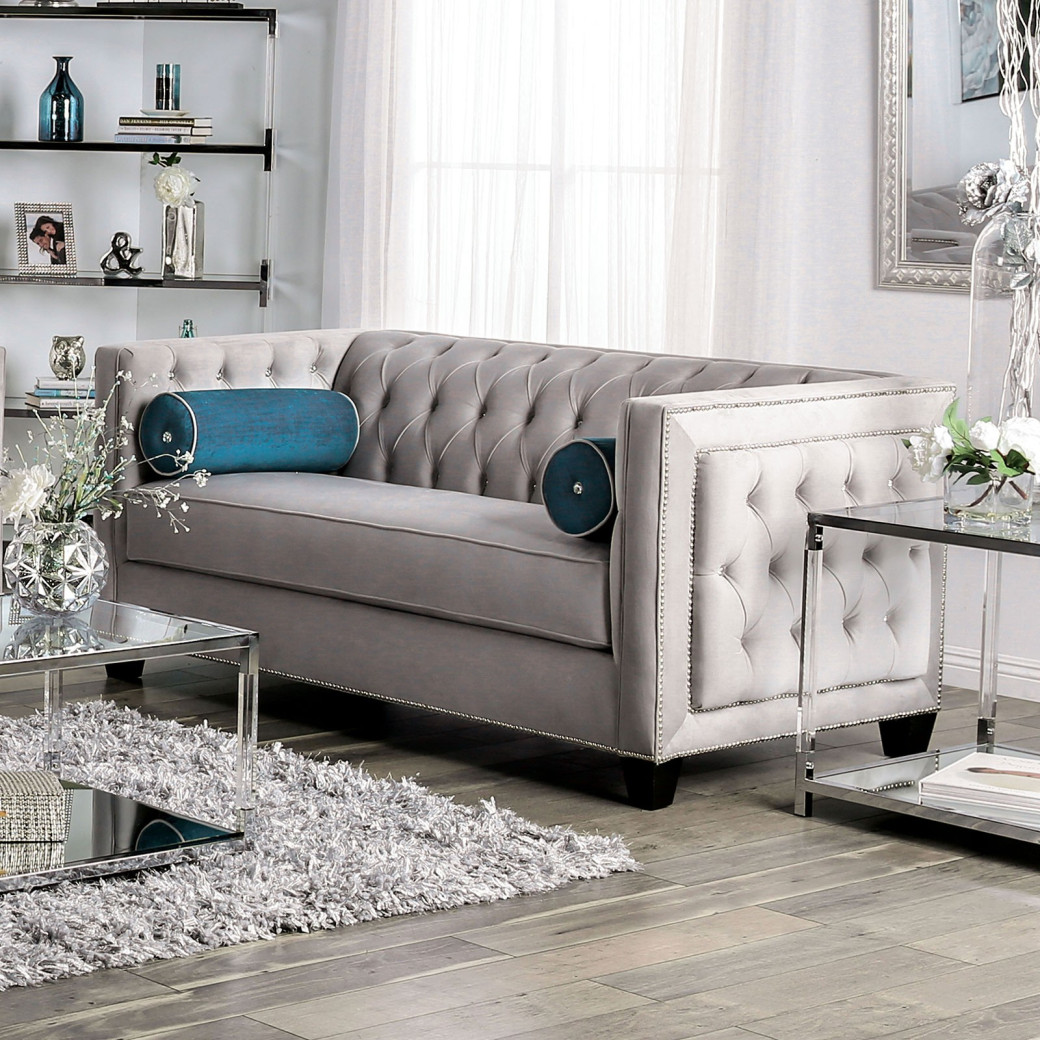 SM2283 Transitional Style Sofa & Loveseat Gray color Silvan Collection By Furniture of America