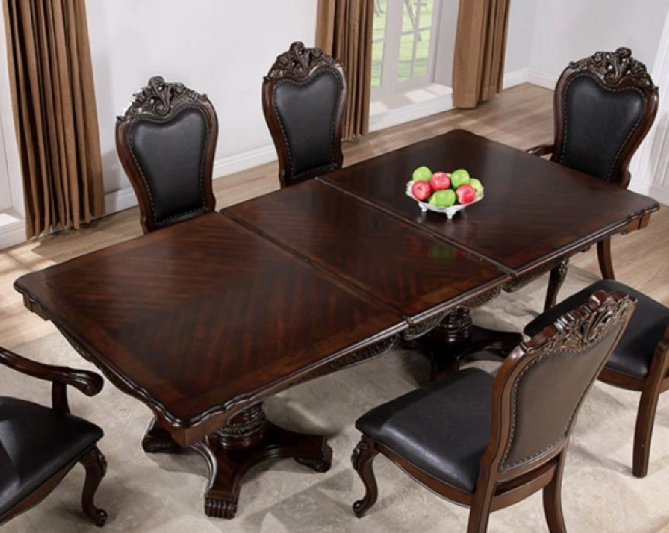 FM3261CH 7PC Dining set Double Pedestal Base Dark Cherry Finish Manzanita Collection By Furniture of America