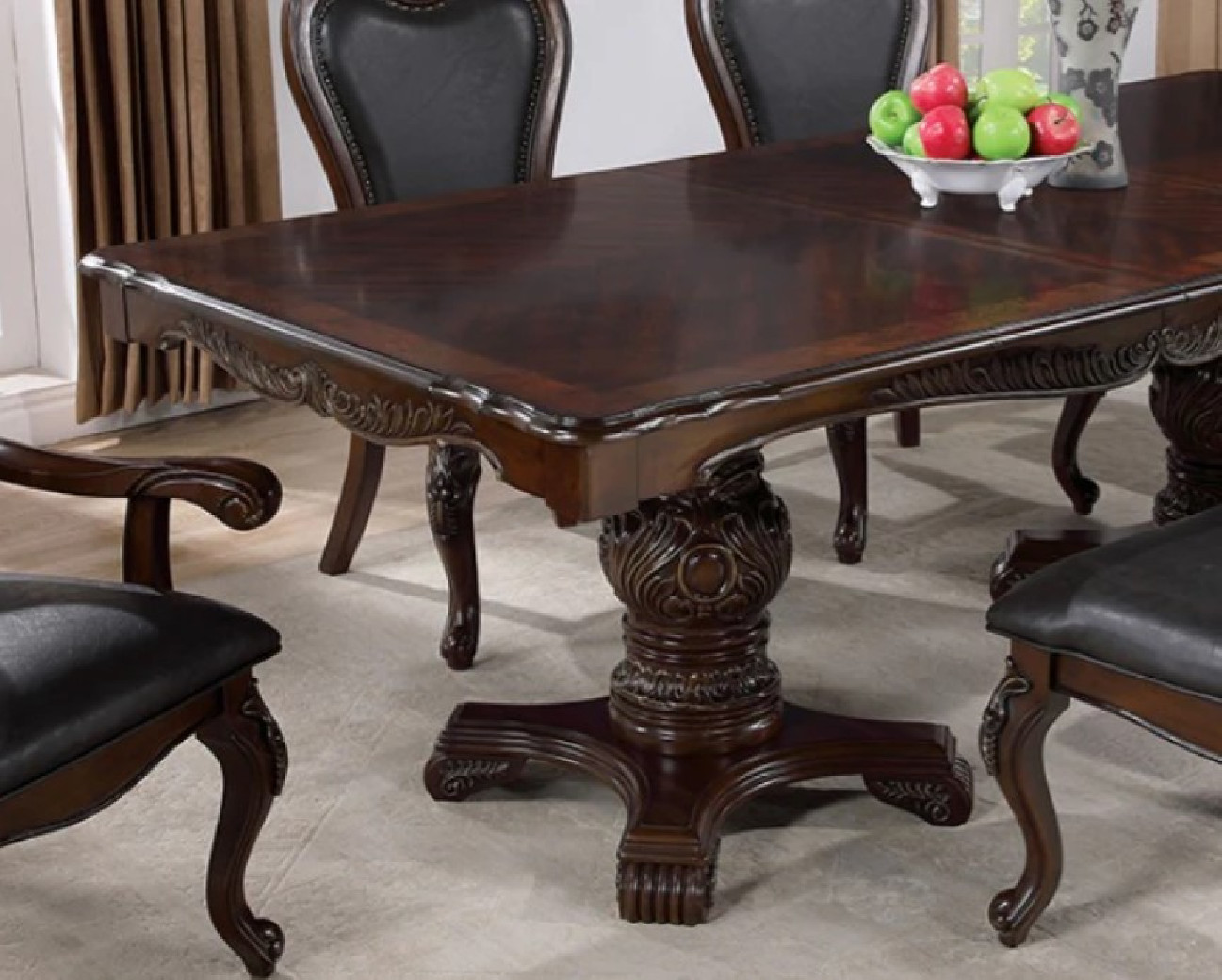 FM3261CH 7PC Dining set Double Pedestal Base Dark Cherry Finish Manzanita Collection By Furniture of America