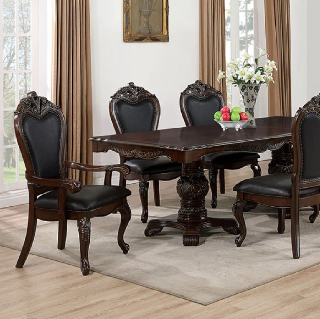 FM3261CH 7PC Dining set Double Pedestal Base Dark Cherry Finish Manzanita Collection By Furniture of America