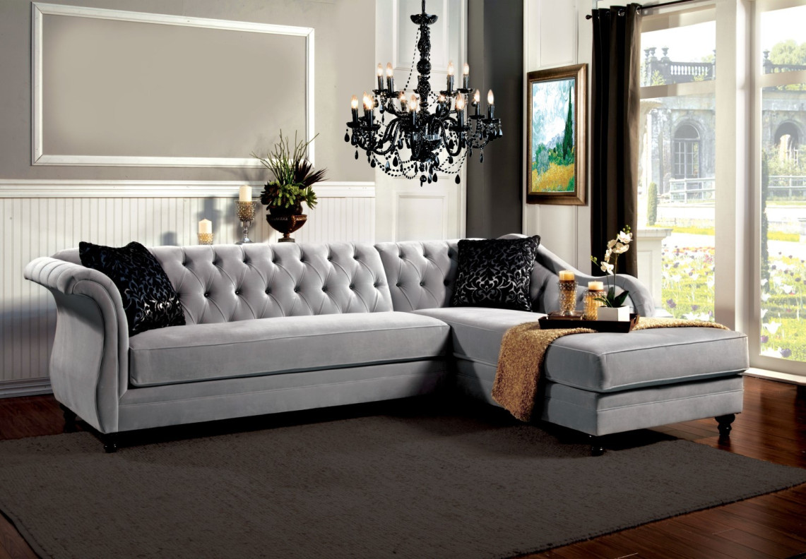 SM2261 Contemporary Style Sectional Warm Gray Velvet Rotterdam Collection By Furniture of America