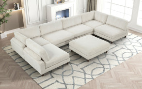FM6800BG 8PC Contemporary Sectional Beige Corduroy Dagenham Collection By Furniture of America