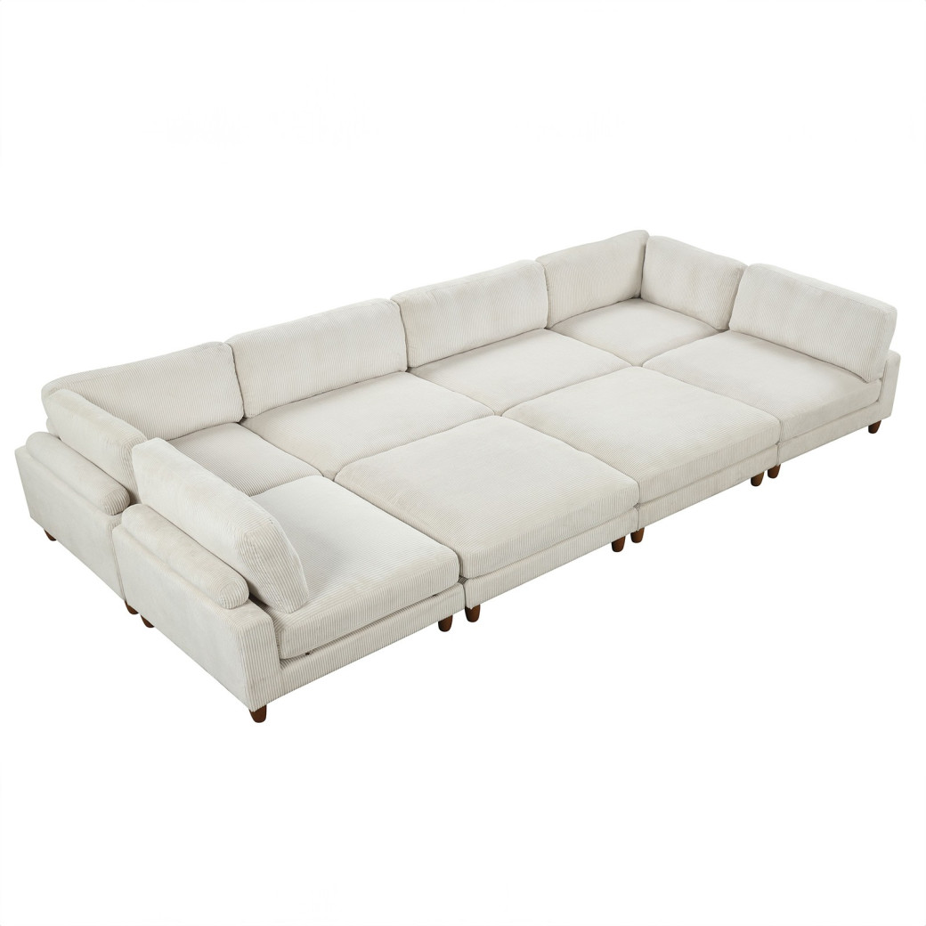 FM6800BG 8PC Contemporary Sectional Beige Corduroy Dagenham Collection By Furniture of America