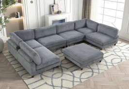 FM6800GY 8PC Contemporary Sectional Gray Corduroy Dagenham Collection By Furniture of America