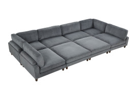 FM6800GY 8PC Contemporary Sectional Gray Corduroy Dagenham Collection By Furniture of America