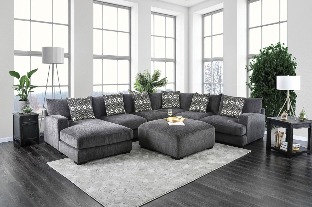 CM6587 6PC Contemporary Sectional Gray Chenille Kaylee Collection By Furniture of America