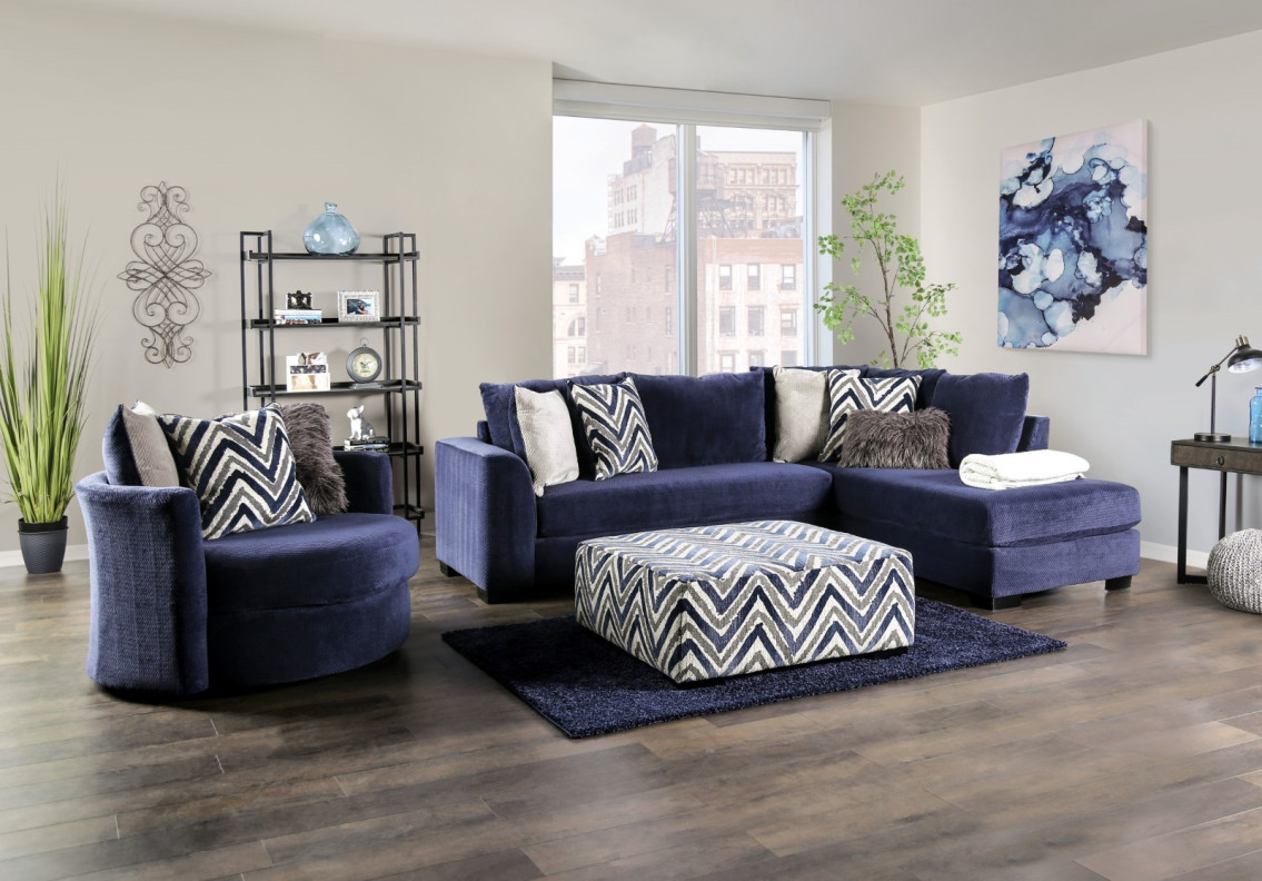 SM5151 Transitional Style Sectional Warm Navy Blue Collection By Furniture of America