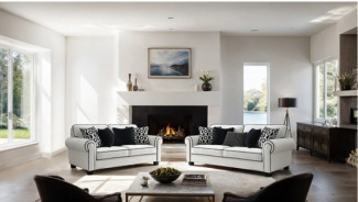 FM61007 Transitional Style Sofa & Loveseat White/Black chenille Viviani Collection By Furniture of America