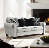 FM61007 Transitional Style Sofa & Loveseat White/Black chenille Viviani Collection By Furniture of America
