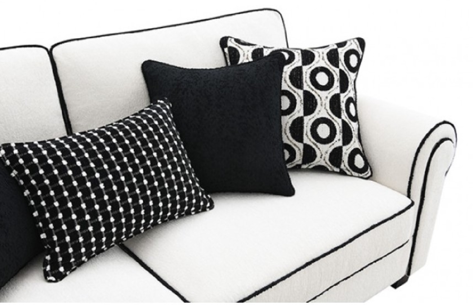FM61007 Transitional Style Sofa & Loveseat White/Black chenille Viviani Collection By Furniture of America