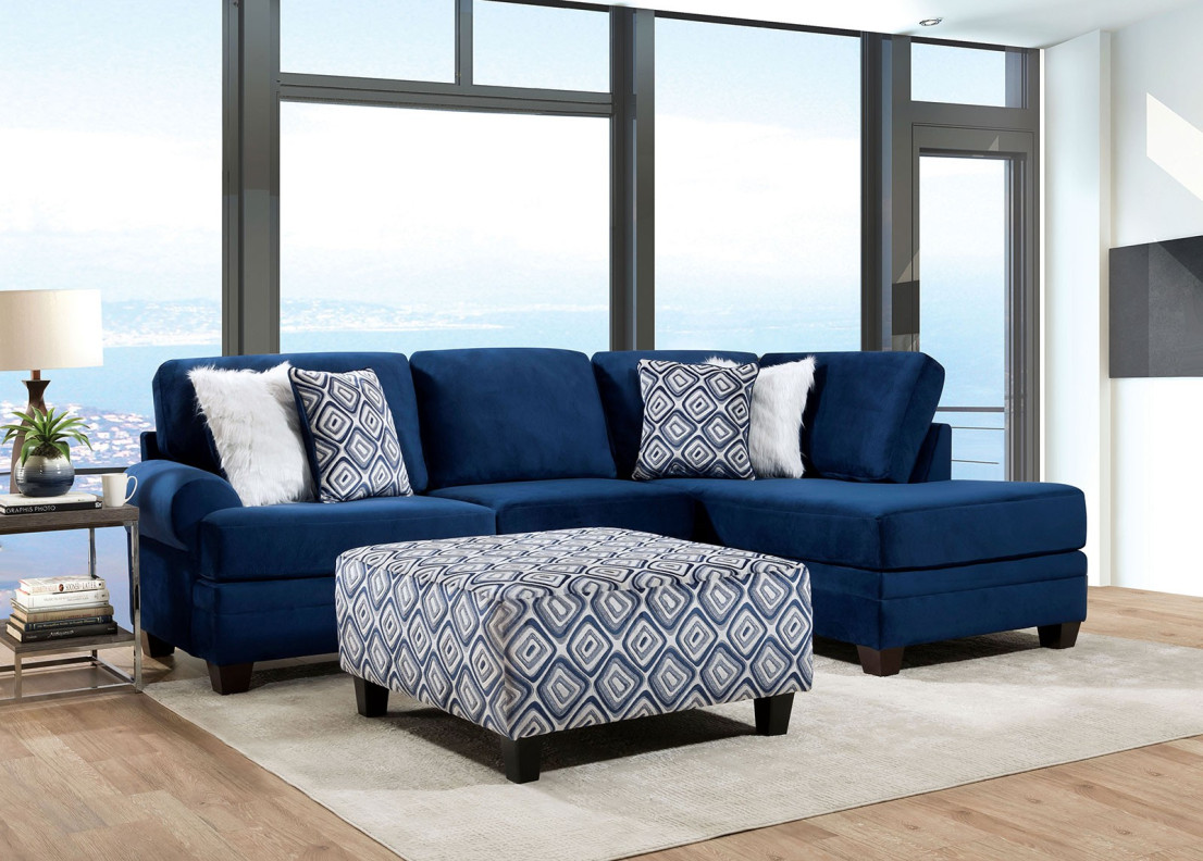 SM5175 Transitional Style Sectional Satin Navy Color Waldport Collection By Furniture of America