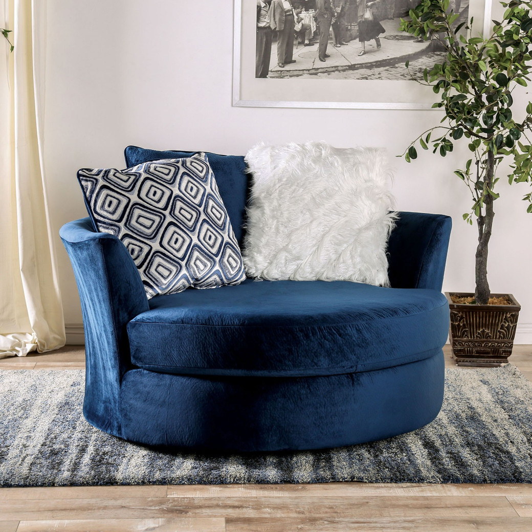 SM5175 Transitional Style Sectional Satin Navy Color Waldport Collection By Furniture of America