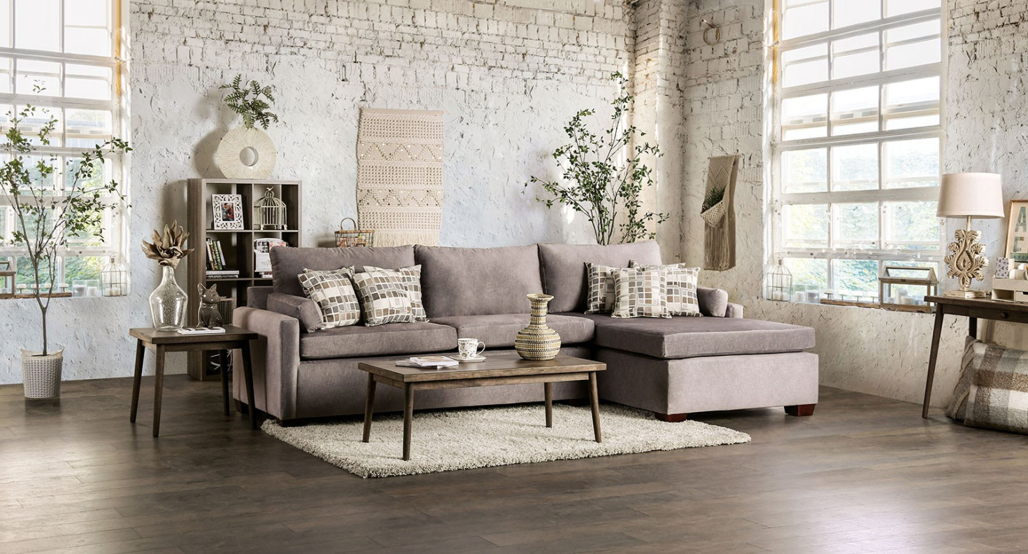 SM7775 Contemporary Style 2PC Sectional Light Gray Fabric Cramlington Collection By Furniture of America