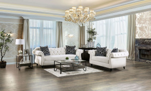 SM2228 Contemporary Style Sofa & Loveseat White Velvet Antoinette Collection By Furniture of America