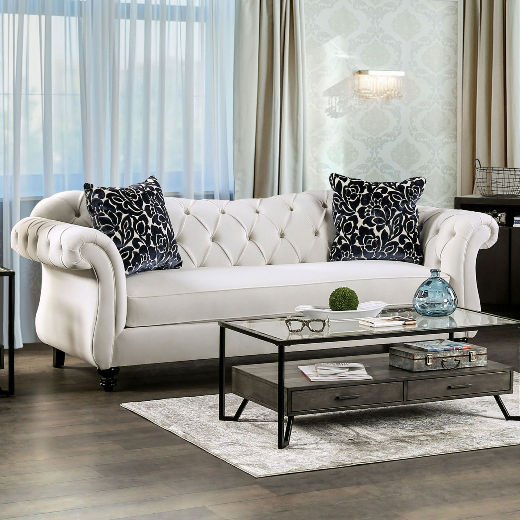 SM2228 Contemporary Style Sofa & Loveseat White Velvet Antoinette Collection By Furniture of America
