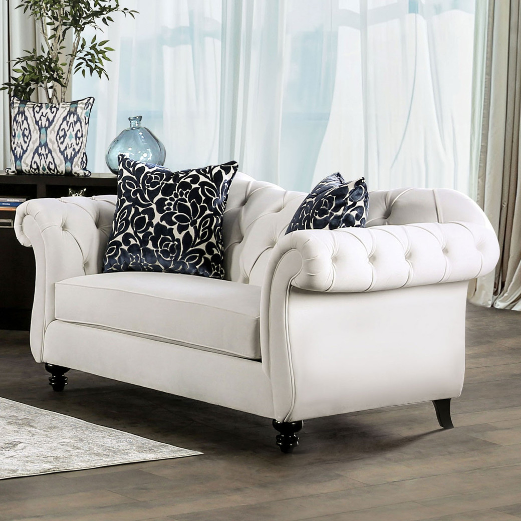 SM2228 Contemporary Style Sofa & Loveseat White Velvet Antoinette Collection By Furniture of America