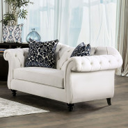 SM2228 Contemporary Style Sofa & Loveseat White Velvet Antoinette Collection By Furniture of America