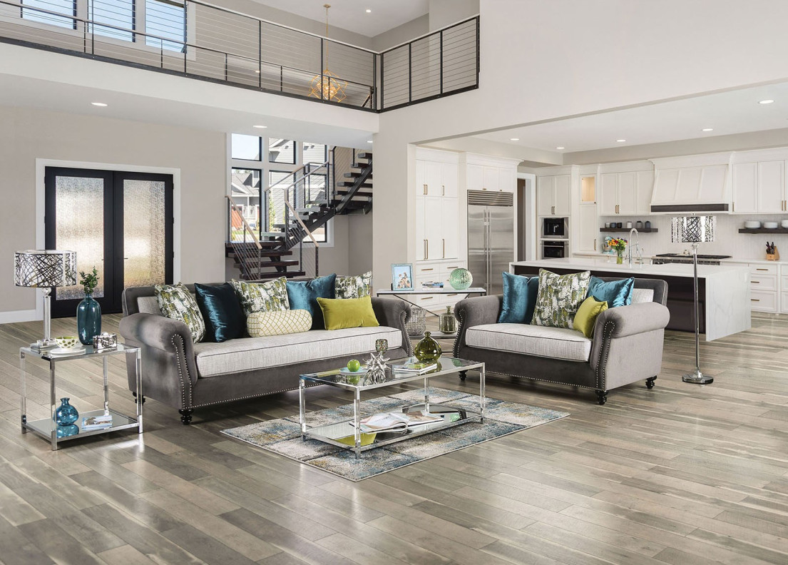 SM2286 Transitional Style Sofa & Loveseat Gray Microfiber Mariella Collection By Furniture of America