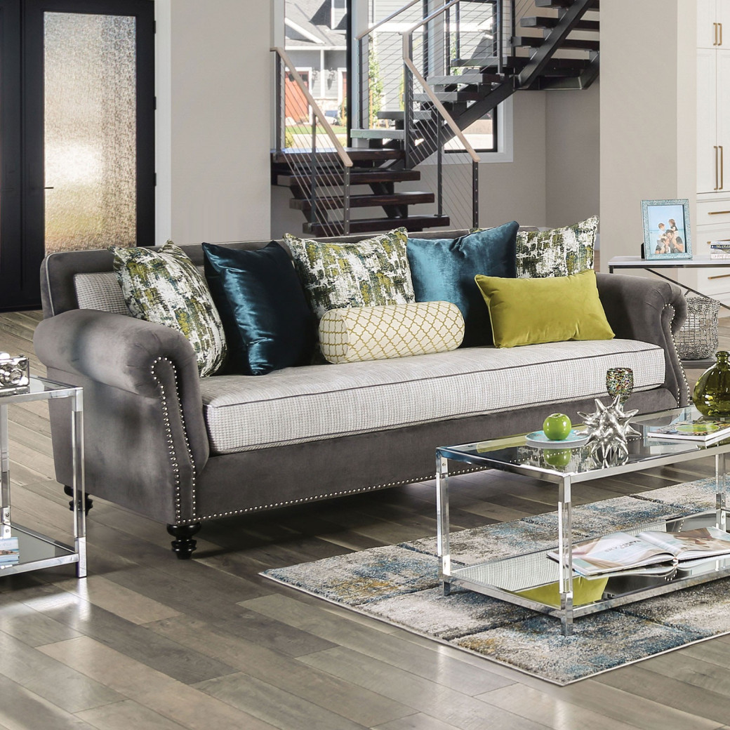 SM2286 Transitional Style Sofa & Loveseat Gray Microfiber Mariella Collection By Furniture of America