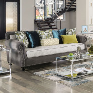 SM2286 Transitional Style Sofa & Loveseat Gray Microfiber Mariella Collection By Furniture of America