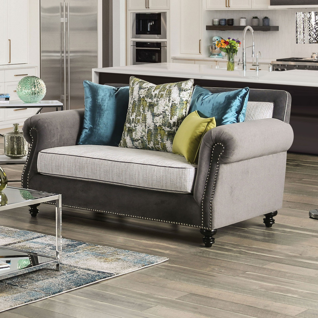 SM2286 Transitional Style Sofa & Loveseat Gray Microfiber Mariella Collection By Furniture of America