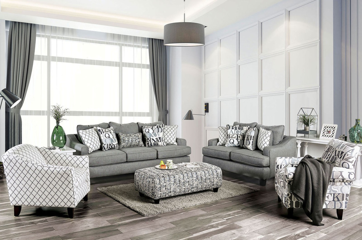 SM8330 Transitional Style Sofa & Loveseat Bluish Gray Fabric Verne Collection By Furniture of America