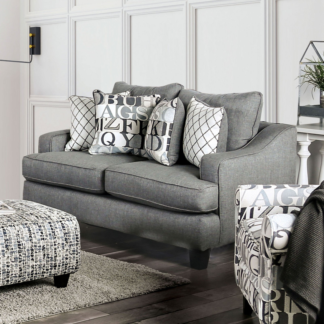 SM8330 Transitional Style Sofa & Loveseat Bluish Gray Fabric Verne Collection By Furniture of America