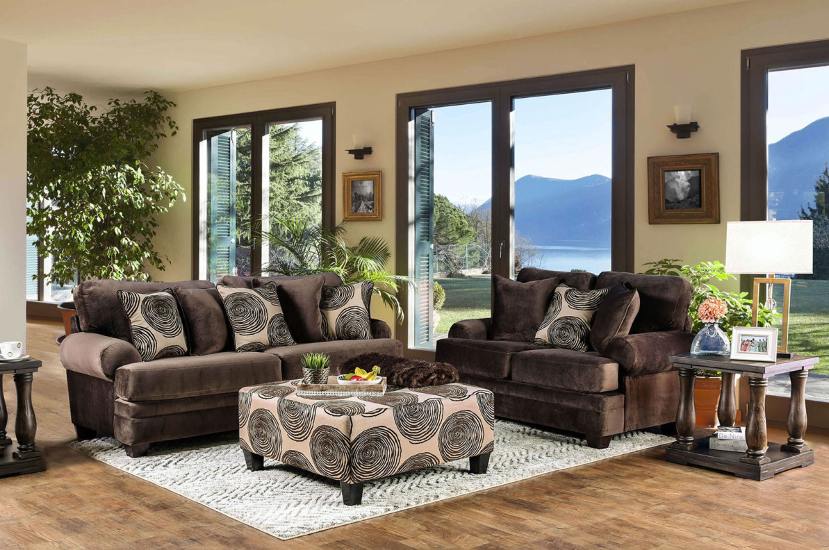 SM5142BR Transitional Style Sofa & Loveseat Brown Bonaventura Collection By Furniture of America