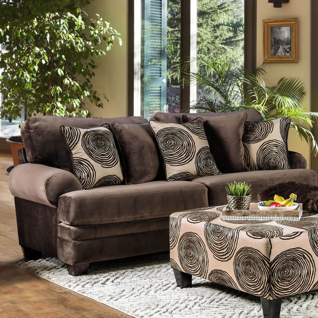 SM5142BR Transitional Style Sofa & Loveseat Brown Bonaventura Collection By Furniture of America