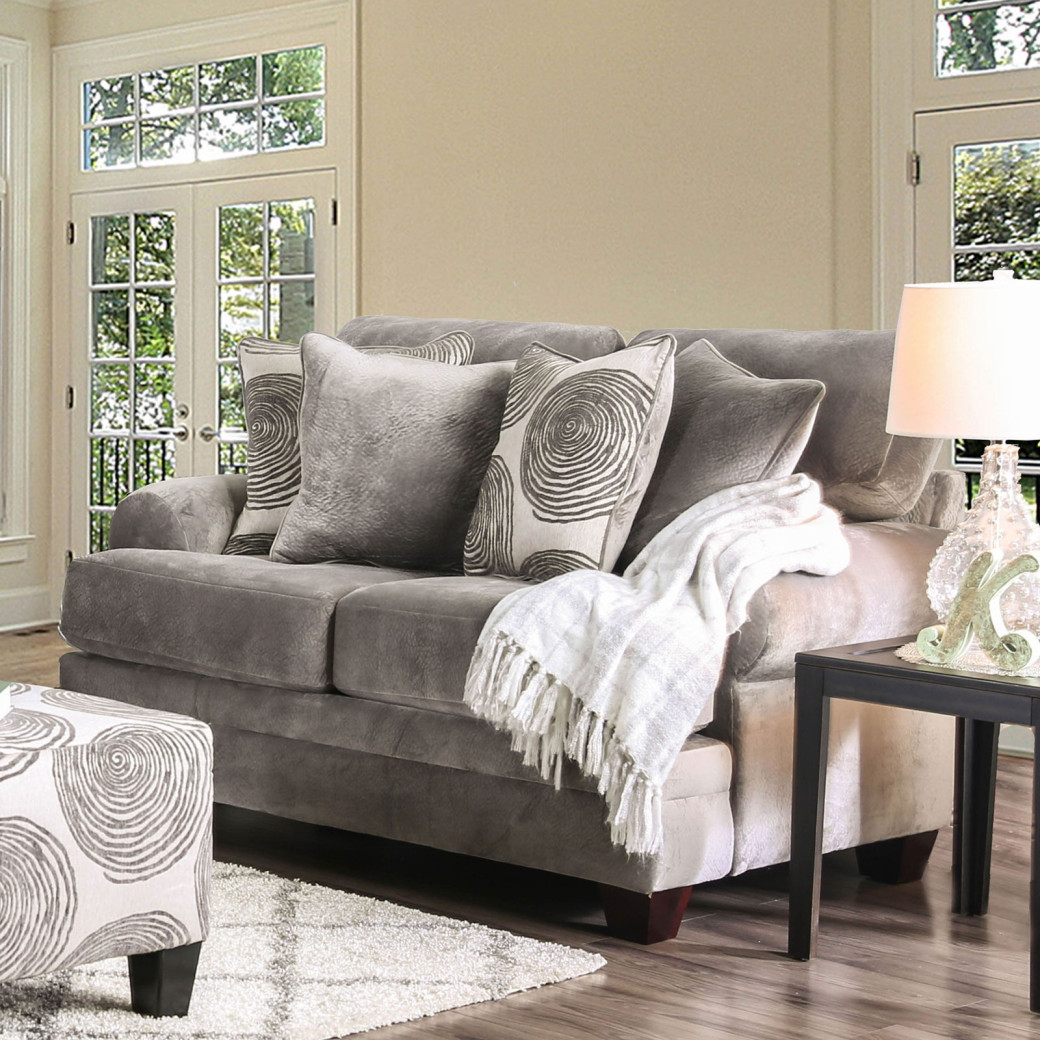 SM5142GY Transitional Style Sofa & Loveseat Gray/Brown Bonaventura Collection By Furniture of America