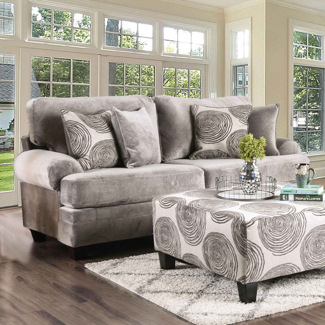 SM5142GY Transitional Style Sofa & Loveseat Gray/Brown Bonaventura Collection By Furniture of America