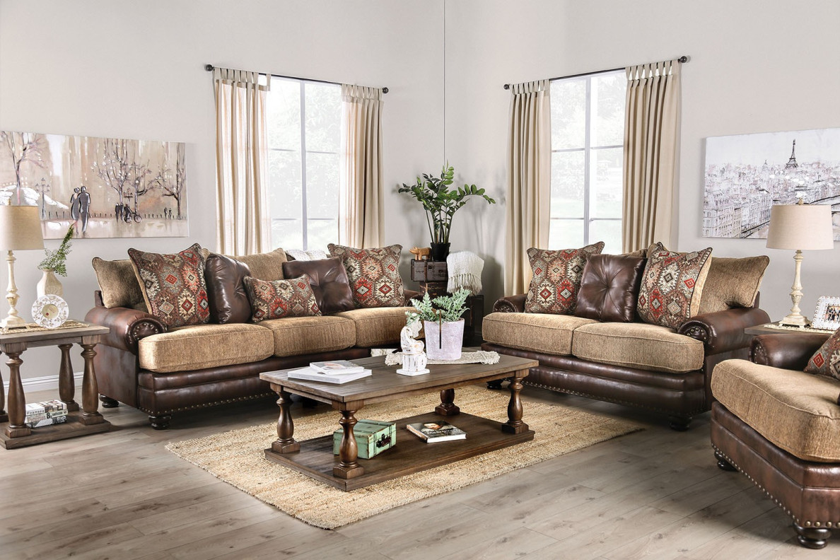 SM5148  Transitional Style Sofa & Loveseat Brown Chenille Fletcher Collection By Furniture of America
