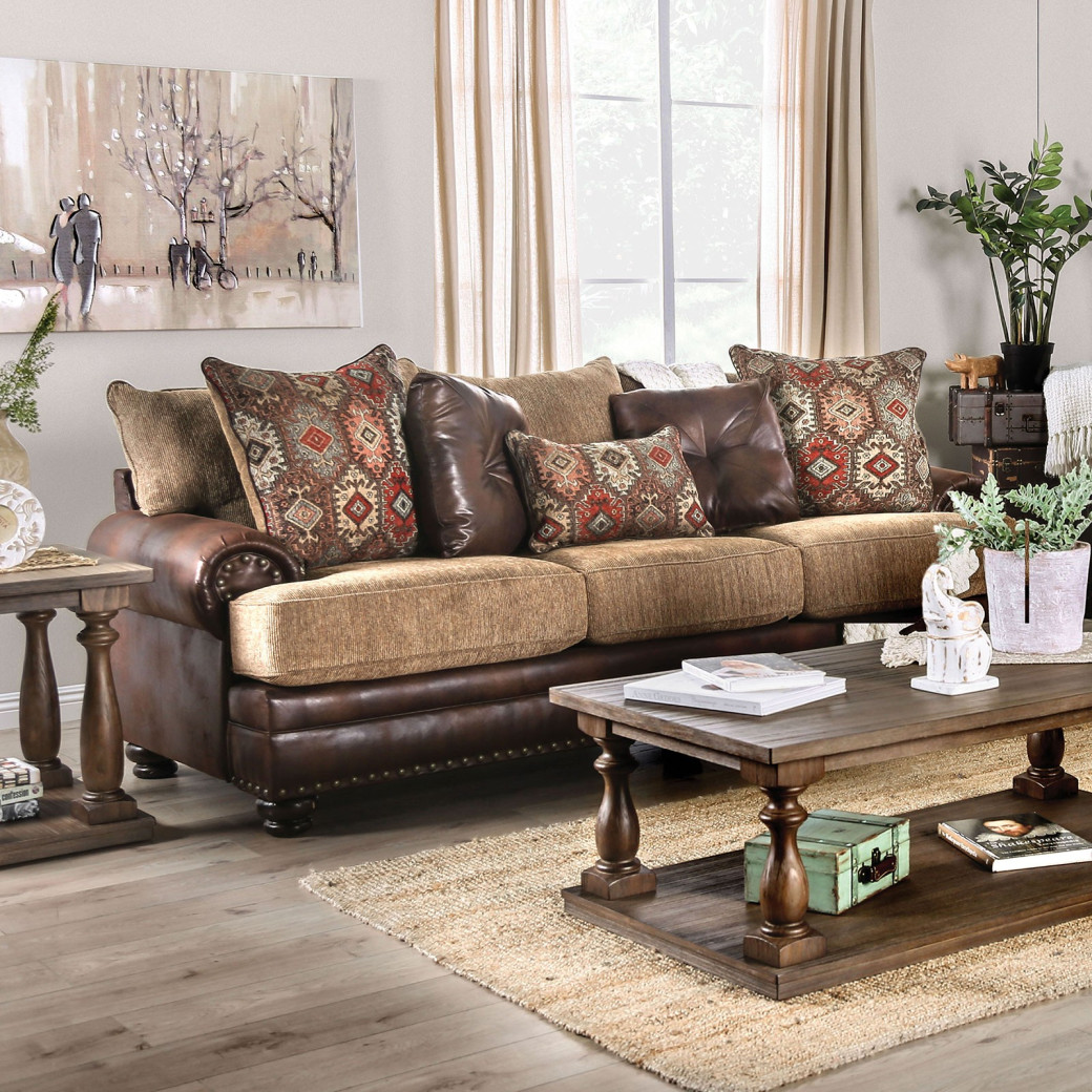 SM5148  Transitional Style Sofa & Loveseat Brown Chenille Fletcher Collection By Furniture of America