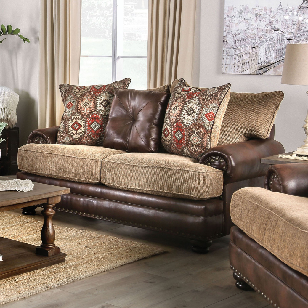 SM5148  Transitional Style Sofa & Loveseat Brown Chenille Fletcher Collection By Furniture of America