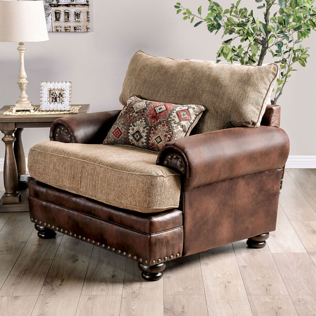SM5148  Transitional Style Sofa & Loveseat Brown Chenille Fletcher Collection By Furniture of America