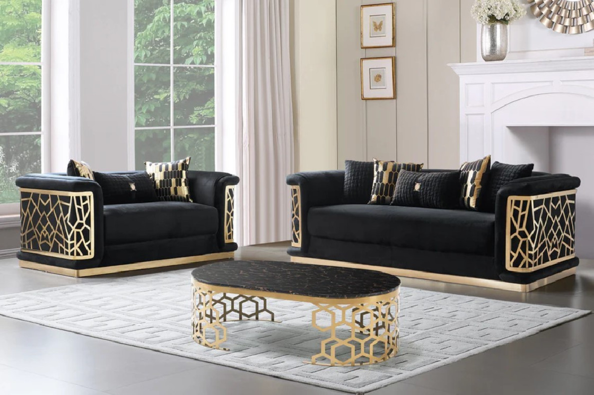 SF5088 Contemporary Style Sofa & Loveseat Black Velvet By McFerran Furnishings