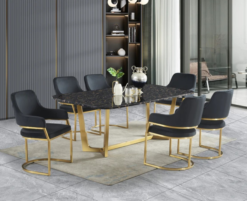 D2002 7PC Contemporary Dining Set Marble Top by McFerran Home Furnishings