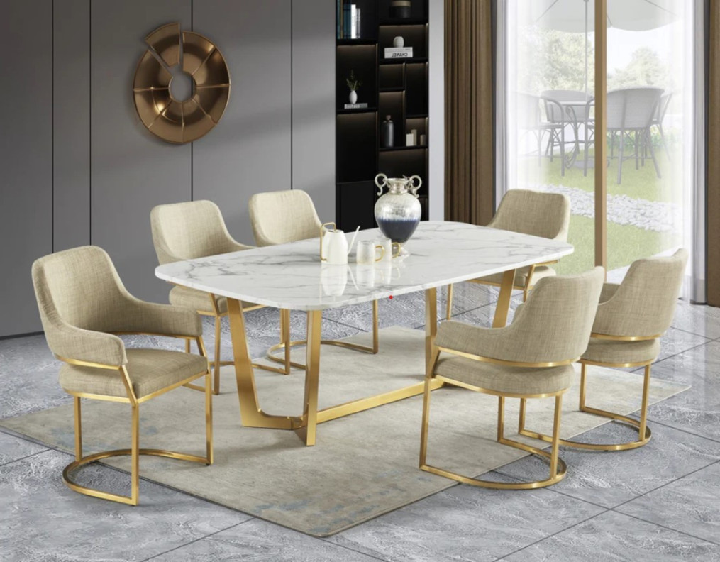 D2001 7PC Dining Set Marble Top Contemporary Style by McFerran Home Furnishings