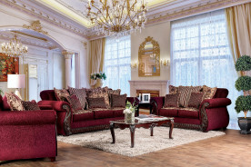 SM6110 Traditional Style 2PC Sofa & Loveseat Cherry / Burdundy Fabric Tabitha Collection by Furniture of America