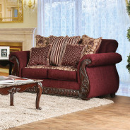 SM6110 Traditional Style 2PC Sofa & Loveseat Cherry / Burdundy Fabric Tabitha Collection by Furniture of America